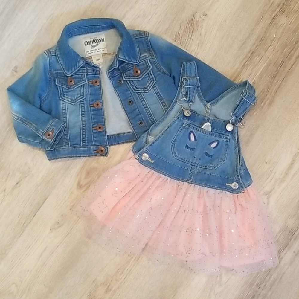 Jean jacket and matching unicorn overalls